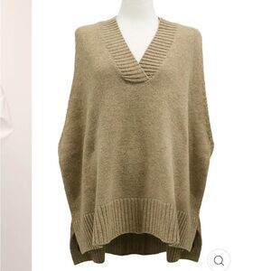Storets Lyla Oversized Knit Long Sweater Vest Beige V-Neck Wool Blend